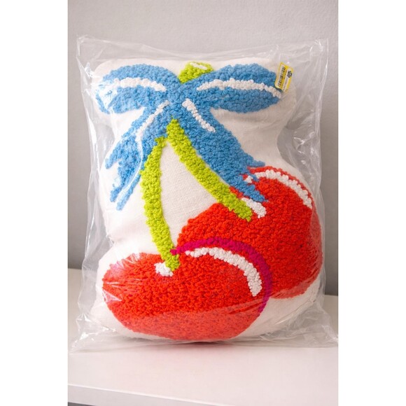 Set of 2 Textured Palm Tree Throw Pillow Shaggy Hooked Tropical Decor New - Picture 4 of 8